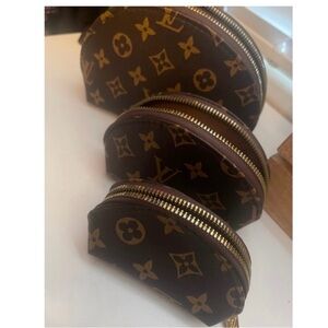 Brown and Gold Monogram Pouch Trio